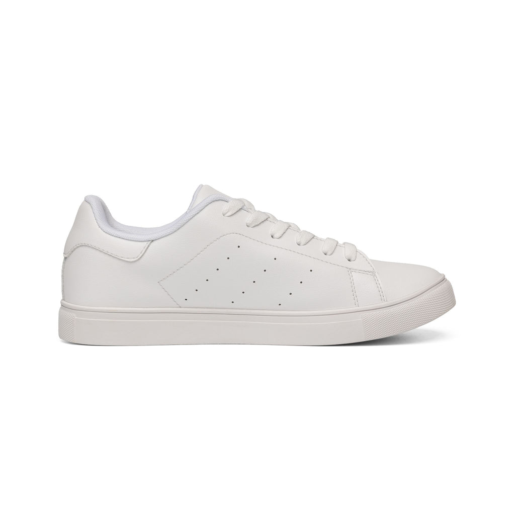 Leather Low-Top Sneakers — White Casual Men’s Shoes with Gold Monogram Accent