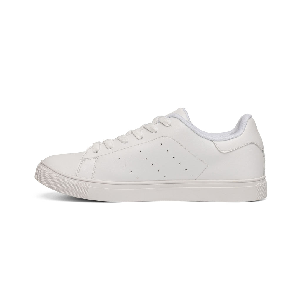 Leather Low-Top Sneakers — White Casual Men’s Shoes with Gold Monogram Accent
