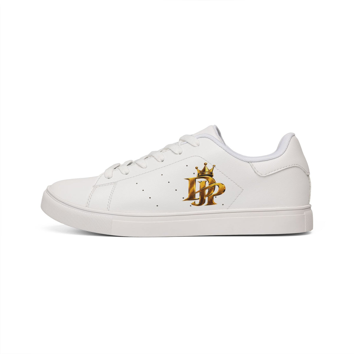 Leather Low-Top Sneakers — White Casual Men’s Shoes with Gold Monogram Accent