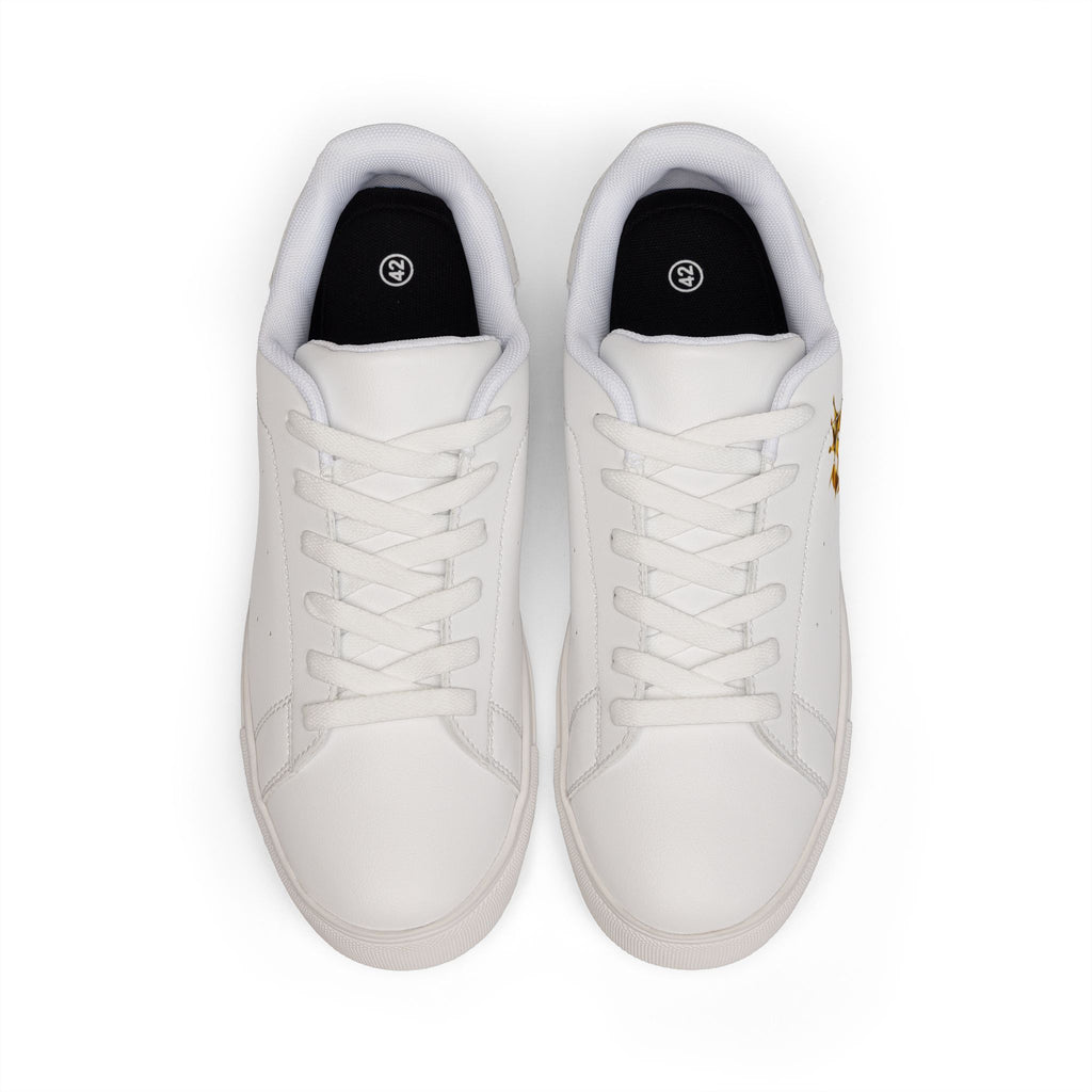 Leather Low-Top Sneakers — White Casual Men’s Shoes with Gold Monogram Accent