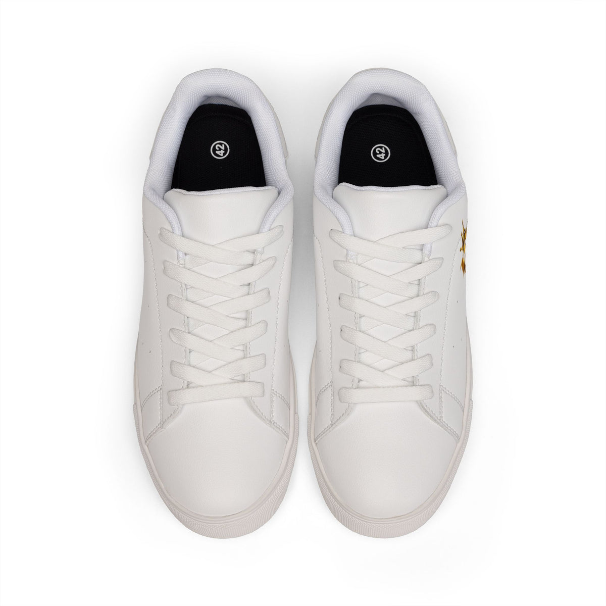 Leather Low-Top Sneakers — White Casual Men’s Shoes with Gold Monogram Accent